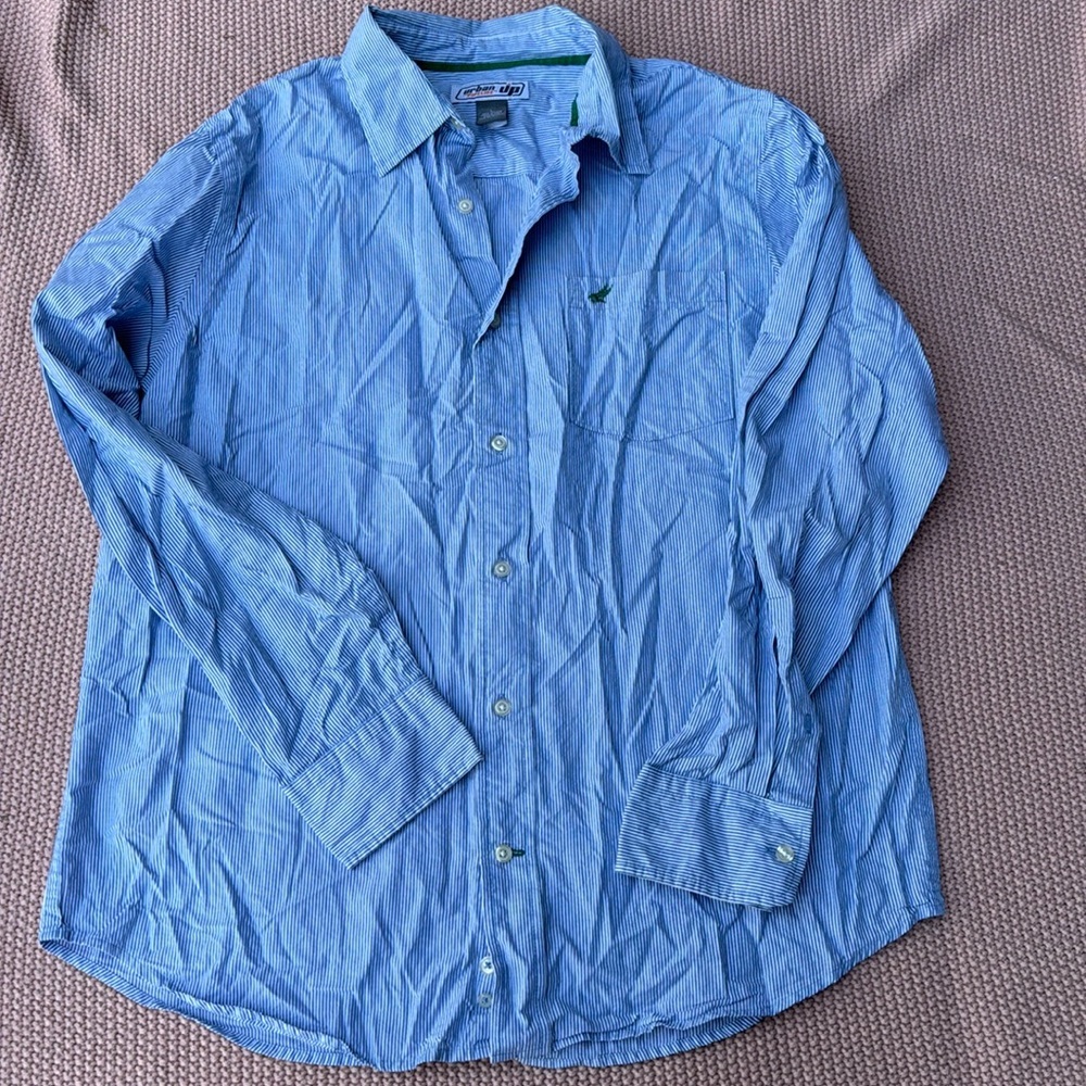 Men's Blue/White Striped Button Up